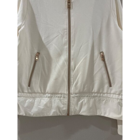 Laura Bomber Jacket with elegant rose gold-tone zippers drawstring hem size M - Picture 6 of 10
